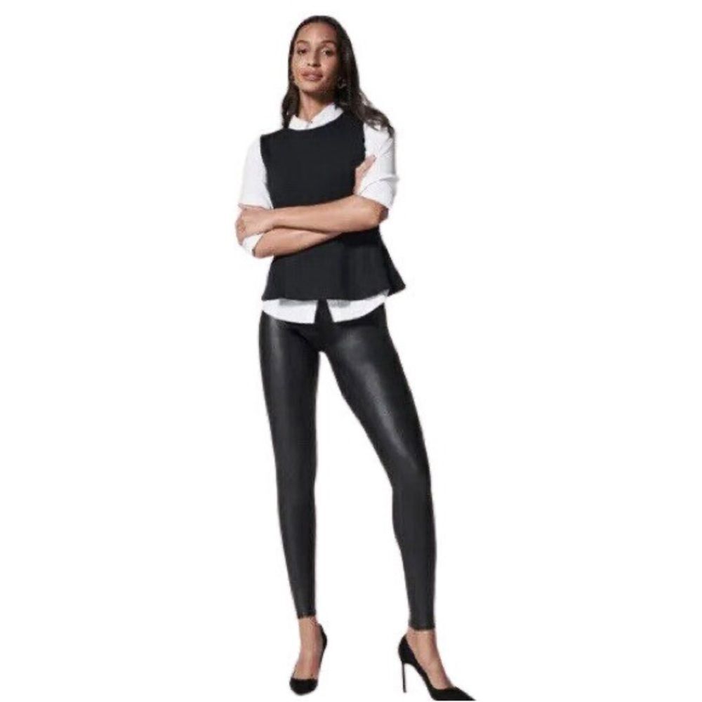 Spanx Black Faux Leather High-waisted Leggings shapes & lifts  Size S NWOT